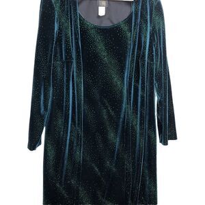Vtg. Teddi Evening Green Velvet Long Sleeve Midi Cocktail Party Dress Size 16W